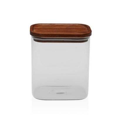 SQUARE JAR WITH ACACIA LID 900ML