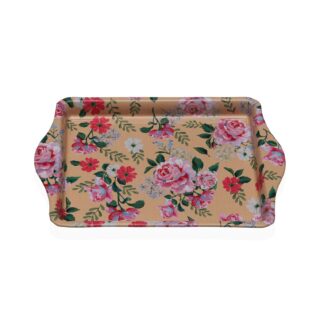 YELLOW FLOWER METAL PLATTER WITH HANDLES