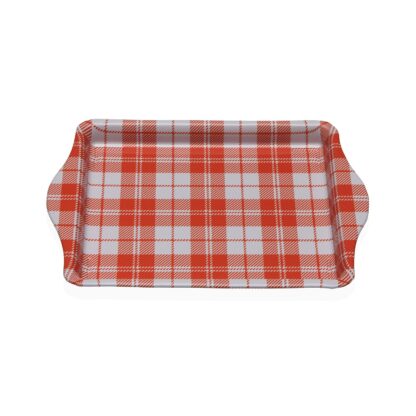 ORANGE VICHY METAL PLATTER WITH HANDLES