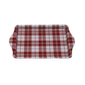 RED VICHY METAL PLATTER WITH HANDLES