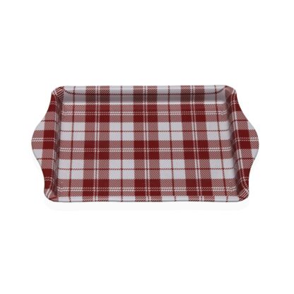 RED VICHY METAL PLATTER WITH HANDLES