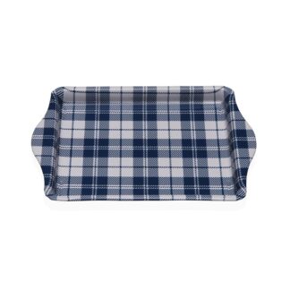 BLUE VICHY METAL PLATTER WITH HANDLES