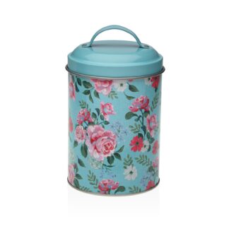 BLUE FLOWER LIDDED METAL JAR