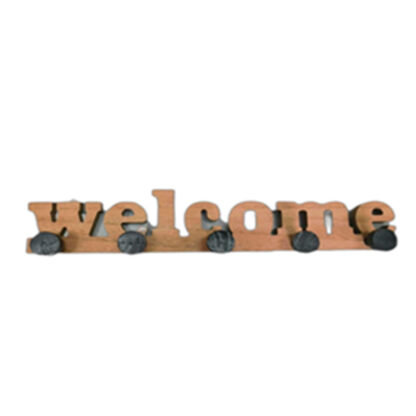 WHITE WALL RACK 5 HOOKS "WELCOME"