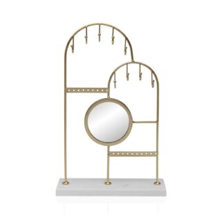 GOLD METAL JEWELLERY BOX WITH ROUND MIRROR