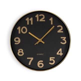 BLACK WALL CLOCK "GOLDEN NUMBERS" 30CM
