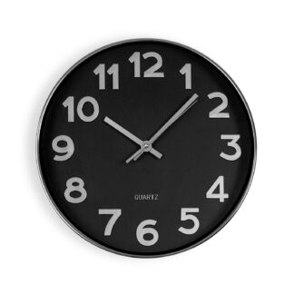 BLACK WALL CLOCK "SILVER NUMBERS" 30CM