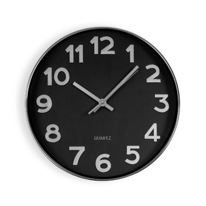 BLACK WALL CLOCK "SILVER NUMBERS" 30CM