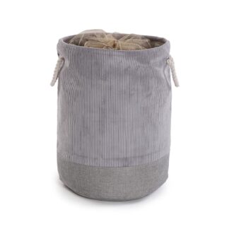 LIGHT GREY CORDUROY LAUNDRY BASKET