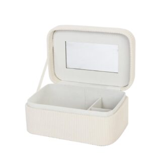SMALL VELVET JEWELRY BOX BEIGE WITH MIRROR
