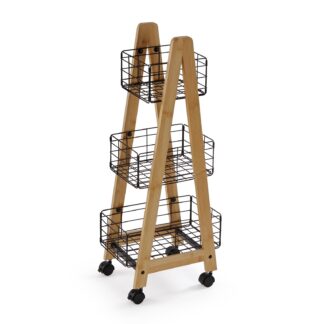 BAMBOO SHELF WITH 3 BLACK BASKETS