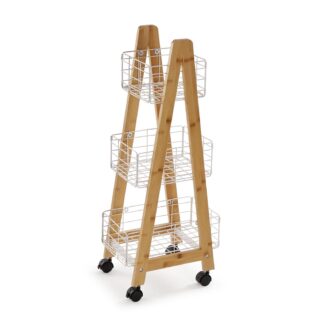 BAMBOO SHELF WITH 3 WHITE BASKETS