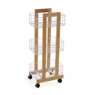 RECTANGULAR BAMBOO SHELF WITH 3 WHITE BASKETS