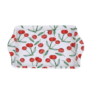 CHERRIES METAL PLATTER WITH HANDLES