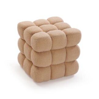 BEIGE "HARNETT" FLEECE SQUARE POUFFE