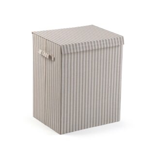 FOLDABLE GREY STRIPED LAUNDRY HAMPER