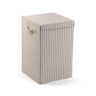 FOLDABLE GREY STRIPED HAMPER