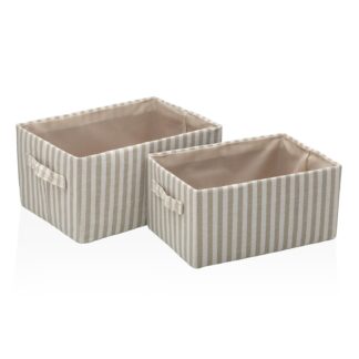 SET OF 2 GREY STRIPED BASKETS
