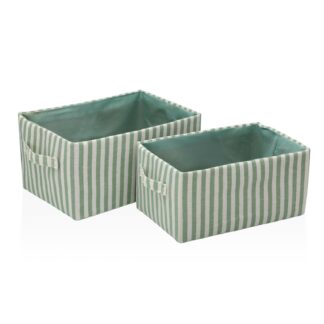 SET OF 2 GREEN STRIPED BASKETS