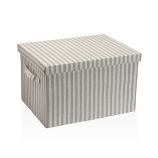 GREY STRIPED RECTANGULAR LIDDED BASKET