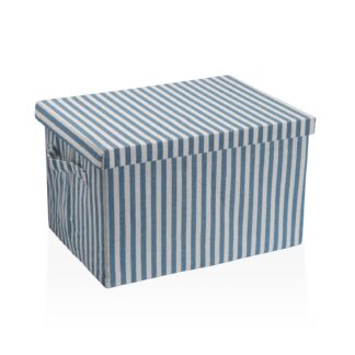 BLUE STRIPED RECTANGULAR LIDDED BASKET