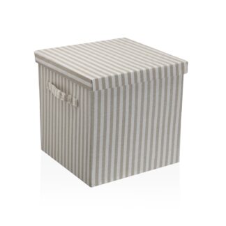 GREY STRIPED SQUARE LIDDED BASKET