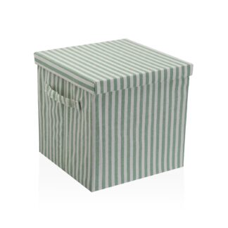GREEN STRIPED SQUARE LIDDED BASKET