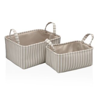 SET OF 2 GREY STRIPED BASKETS