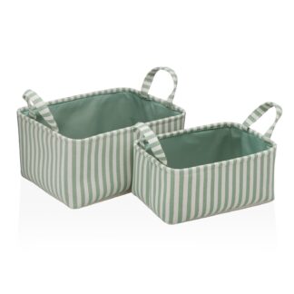 SET OF 2 GREEN STRIPED BASKETS