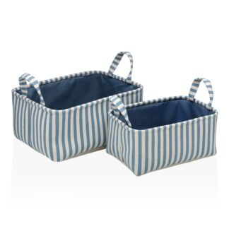 SET OF 2 BLUE STRIPED BASKETS